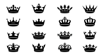 A set of vector king crowns icon on white background. Vector Illustration. Emblem, icon and Royal symbols.
