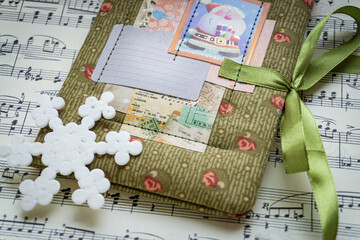 Handmade Christmas postcard with white  mosaic snowflake