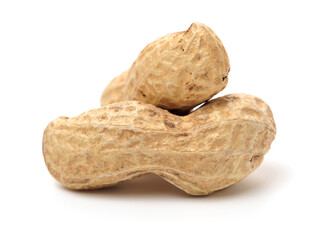 two fresh peanuts on white background.