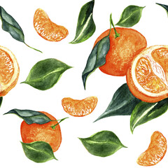 Watercolor seamless pattern with bright orange slices