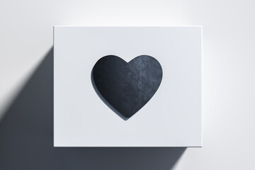 Black Heart Icon, Like Icon At Realistic White Box. Minimalism AndSharp Lines. rendering
