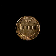 1974 Lincon Cent isolated on the black background