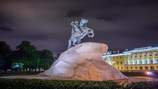 timelapse monument to Peter I. Architecture of St. Petersburg, historical city