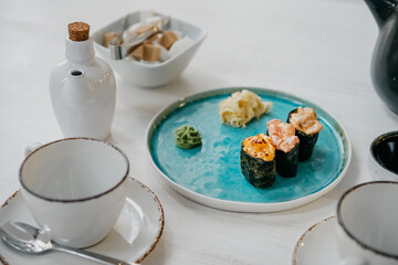 Gunkan Sushi with ginger and wasabi