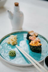 Gunkan Sushi with ginger and wasabi