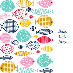  Cute fish card. Cute vector  sea motif.
