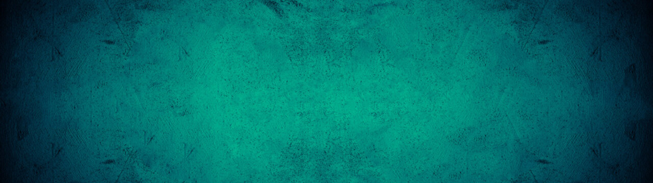 Dark black turquoise aquamarine stone concrete paper texture background panorama banner long, with space for text