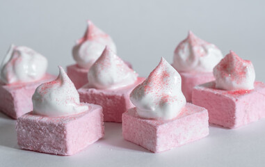 sweet marshmallow pink white background zephyr cake dessert