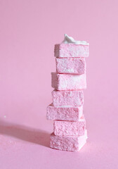 sweet marshmallow pink white background zephyr cake dessert