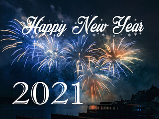 Happy new year 2021 with fireworks background
