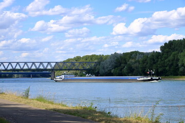 Inland shipping transport on the rhine river near germersheim