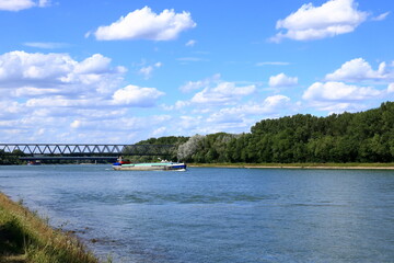 Inland shipping transport on the rhine river near germersheim