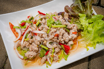 pork spicy thai cuisine food