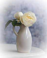 White roses in ceramic vase, pastel still life