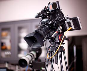 TV cameras in an empty pavilion closeup. tv camera in the studio of the culinary program.