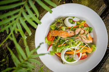 salmon salad and spaghetti on morning