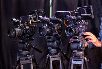 TV cameras in an empty pavilion closeup. tv camera in the studio of the culinary program.