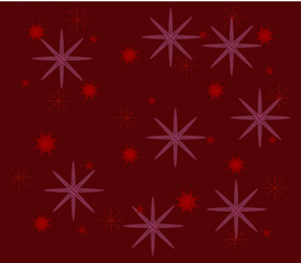 Stars and snowflakes on a red background. Christmas background. Small and large snowflakes. Red stars. Background for the New Year's card. Vector.