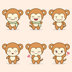 cute monkey mascot with various kinds of expressions set collection	
