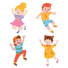Boy and Girl Characters Jumping with Joy and Excitement Vector Illustration Set