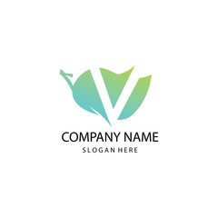 Letter V logo illustration leaf design vector template