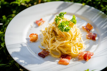 bacon spaghetti on lunch
