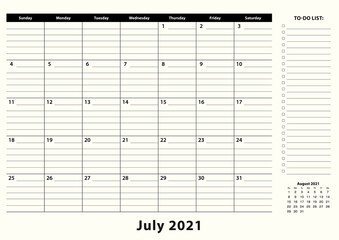 July 2021 Monthly Business Desk Pad Calendar.