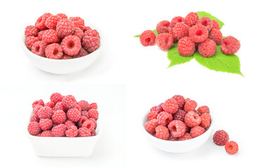 Set of ripe red raspberries isolated on a white background with clipping path