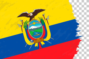 Horizontal Abstract Grunge Brushed Flag of Ecuador on Transparent Grid.