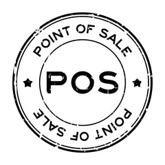 Grunge black POS (abbreviation of point of sale) word round rubber seal stamp on white background