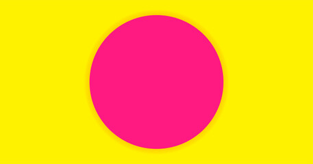 simple circle pink on yellow background for banner, copy space, paper circle pink color and yellow for background