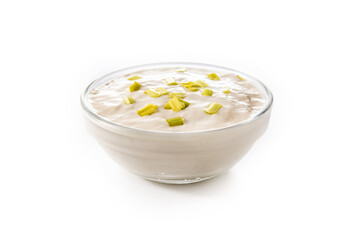 Sour cream in bowl isolated on white background