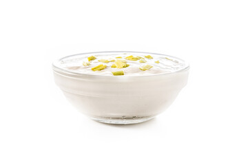 Sour cream in bowl isolated on white background