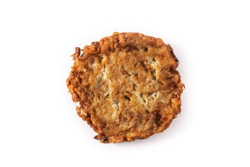Traditional Jewish latkes or potato pancakes isolated on white background