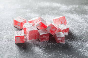 Turkish delight, Turkish sweets, candy in gray background