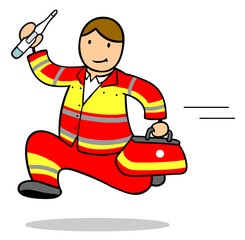 Cartoon Sanitäter oder Notarzt läuft zum Einsatz