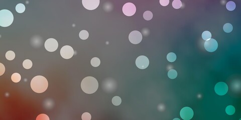 Light Green, Red vector pattern with circles, stars.