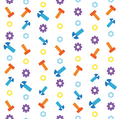 Seamless pattern with different tools. Gears, bolts, nuts background in flat style. Vector illustration - 390128177
