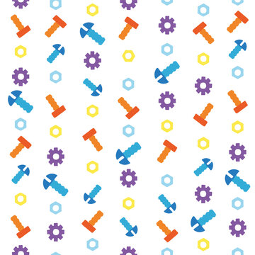 Seamless pattern with different tools. Gears, bolts, nuts background in flat style. Vector illustration
