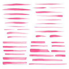 Set of vector watercolor brush strokes, uneven lines, blush pink stripes, underlines, doodle streaks, smears. Hand drawn design elements collection, text backgrounds. Valentine's, Women day templates.