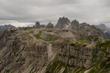 Hiking on the dramatic mountain ridges of Misurina and Drei Zinnen / Tre Cime di Lavaredo in the Dolomites, Northern Italy
