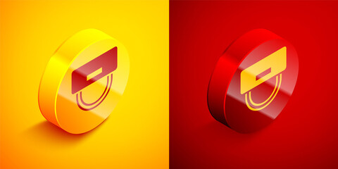 Isometric Bellboy hat icon isolated on orange and red background. Hotel resort service symbol. Circle button. Vector.