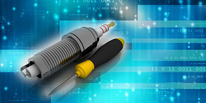 3d rendering technology spark plug with screw driver
