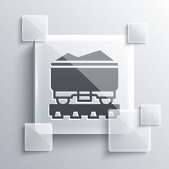 Grey Coal train wagon icon isolated on grey background. Rail transportation. Square glass panels. Vector.