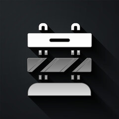 Silver End of railway tracks icon isolated on black background. Stop sign. Railroad buffer end to destination. Long shadow style. Vector.