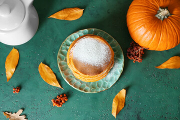 Obraz na płótnie Canvas Tasty pumpkin pancakes on table