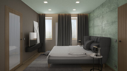 Interior of a modern luxury bedroom showcase