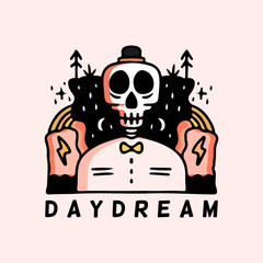 Cool skull and wildlife with daydream typography, illustration for poster, sticker, or apparel merchandise.With tribal and hipster style.