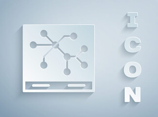 Paper cut Railway map icon isolated on grey background. Paper art style. Vector.