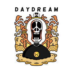 Cool skull in hype style, with daydream typography, illustration for poster, sticker, or apparel merchandise.With tribal and hipster style.